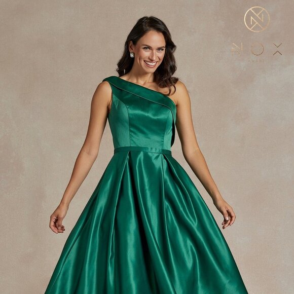 NEW LONG ONE SHOULDER A-LINE SILHOUETTE SLEEVELESS DRESS WITH ZIP BACK NX JE931